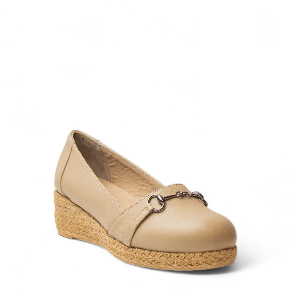 Women Beige Leather Wedges #2917