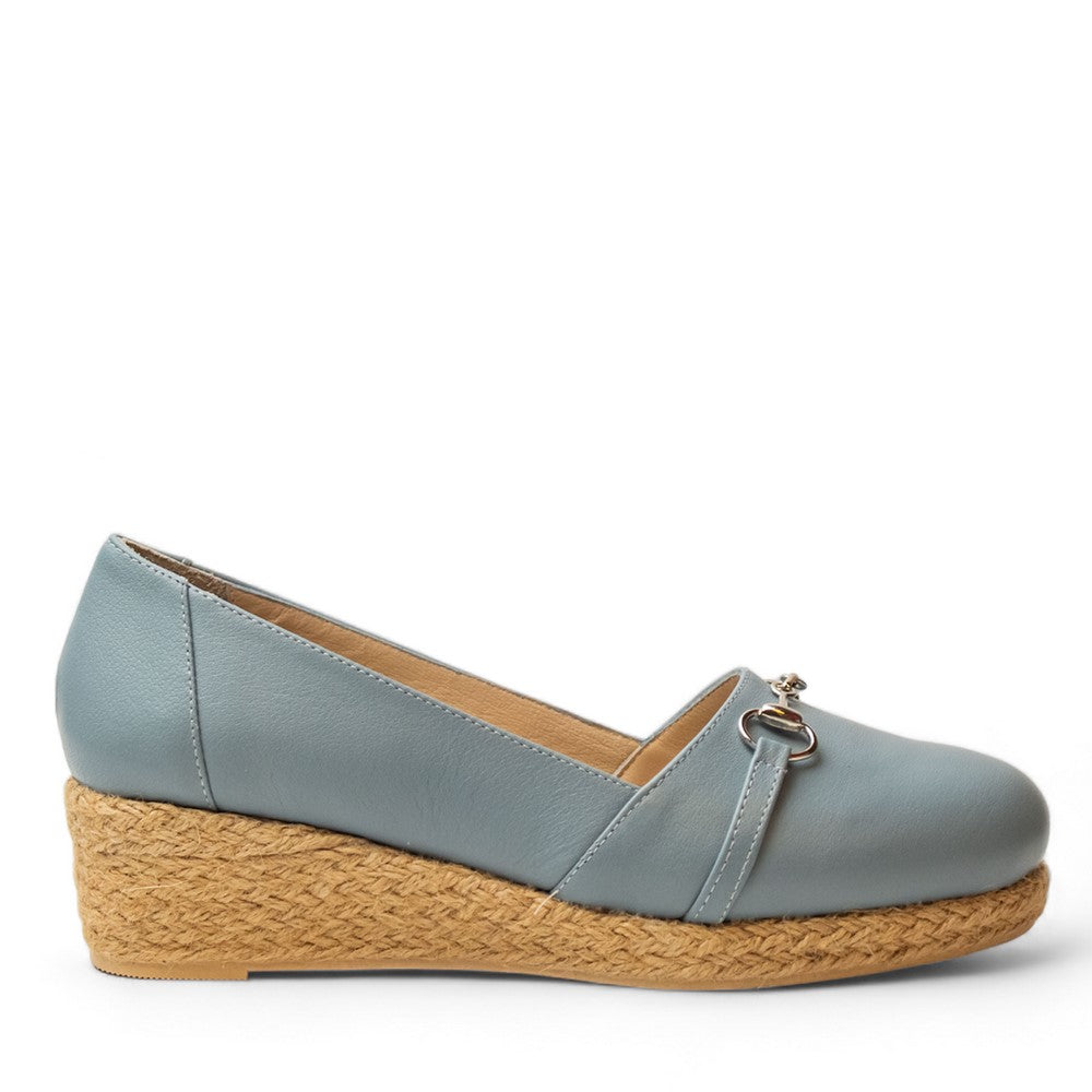 Women Light Blue Leather Wedges #2918