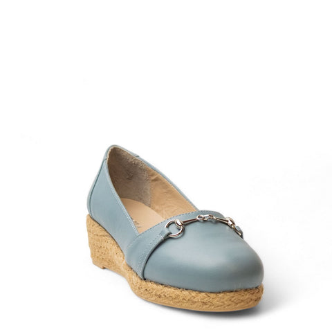 Women Light Blue Leather Wedges #2918