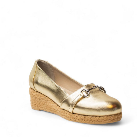 Women Gold Leather Wedges #2920