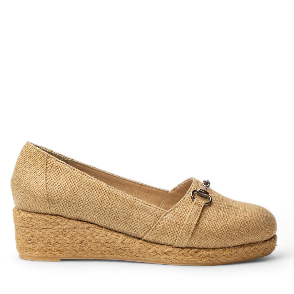 Women Beige Linen Wedges #2921