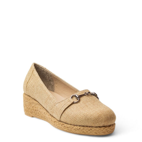 Women Beige Linen Wedges #2921