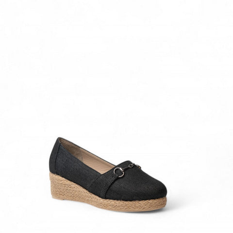 Women Black LINEN Wedges #2922