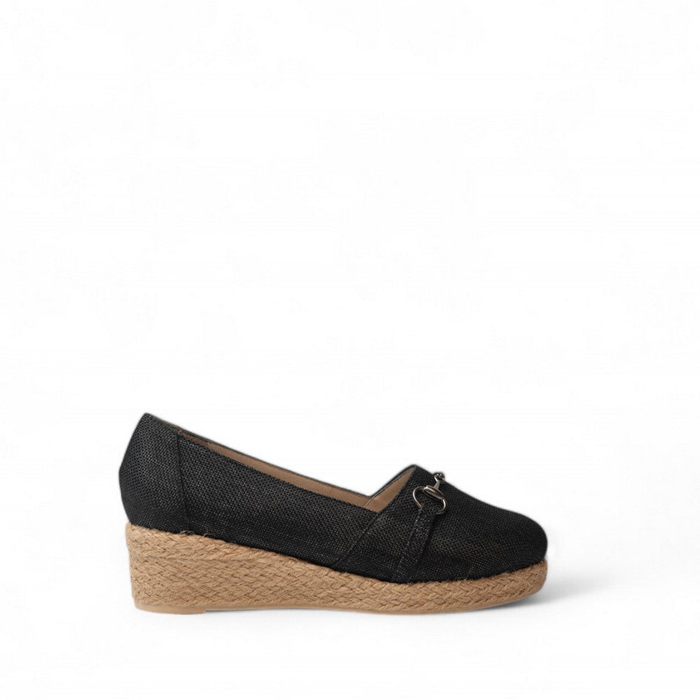 Women Black LINEN Wedges #2922