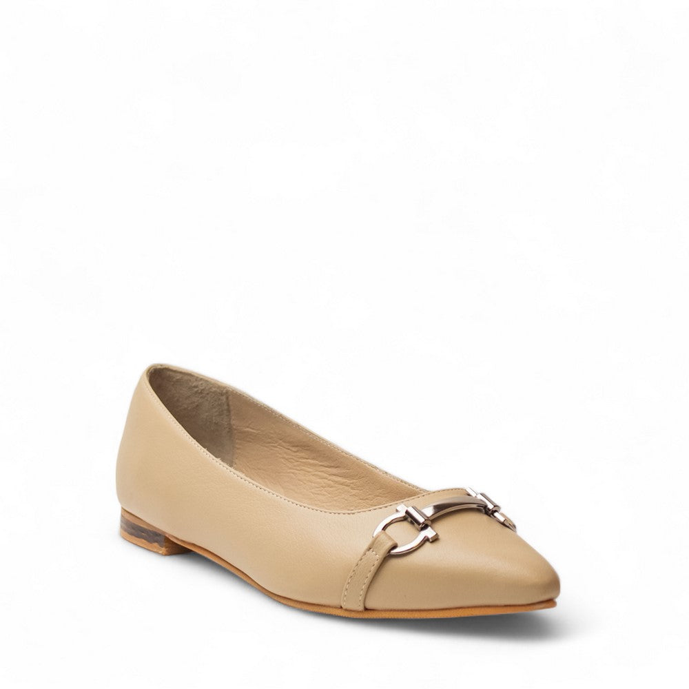 Women Beige Leather Ballerina #2929