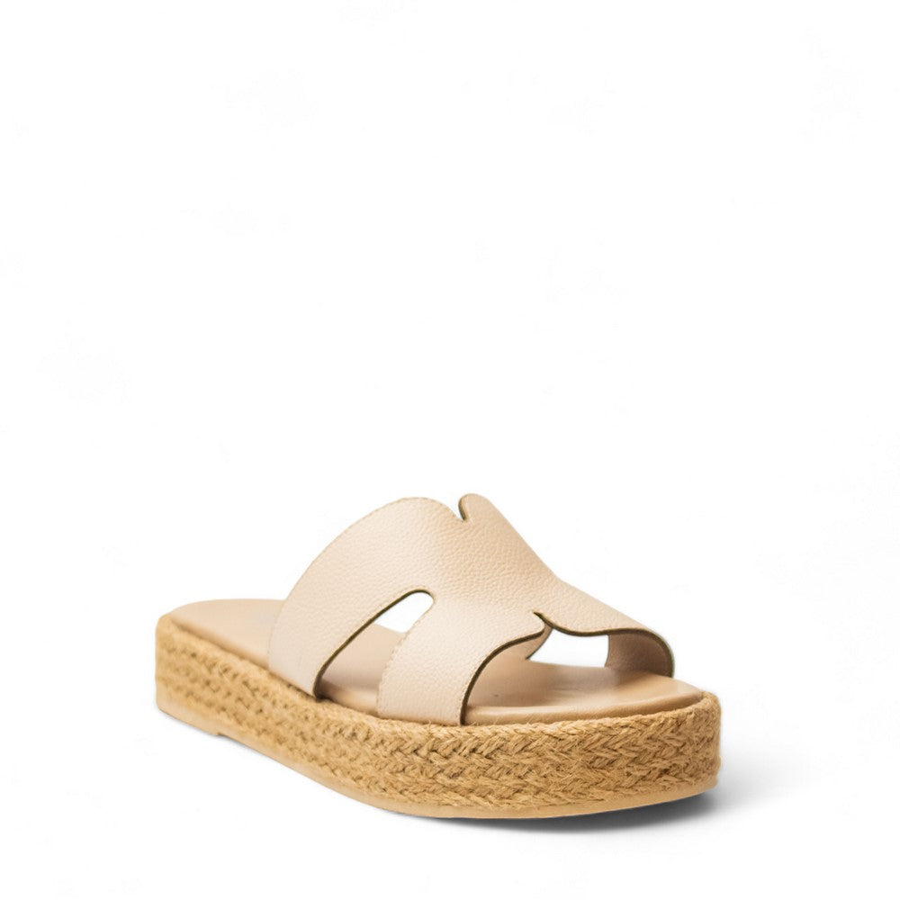 Women Beige Leather Slipper #2939