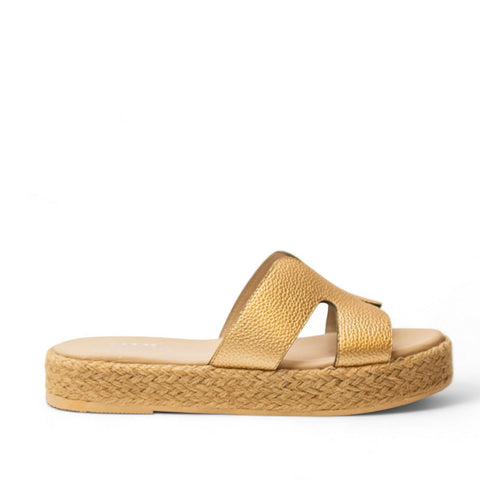 Women Gold Leather Slipper #2941