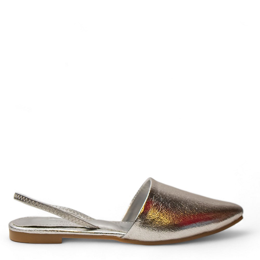 Women Silver Leather Mules #2952