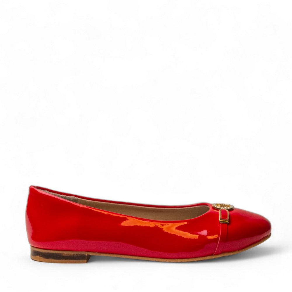 Women Red Vernis Leather Ballerina #2960