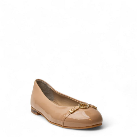 Women Beige Vernis Leather Ballerina #2961