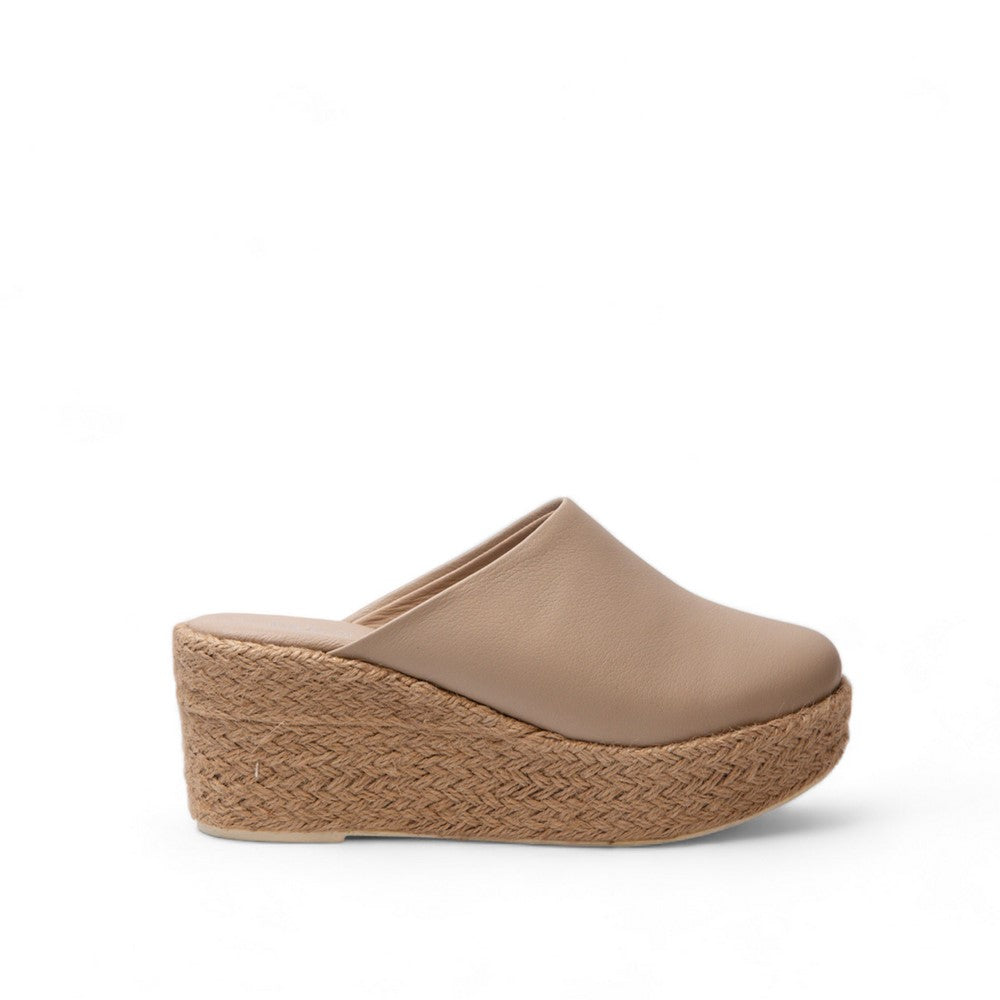 Women Beige Leather Wedges #2964