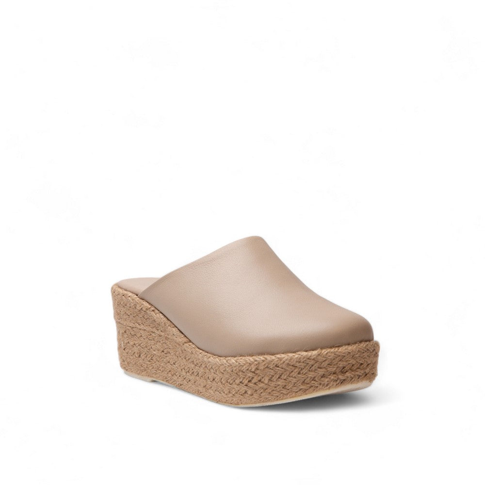 Women Beige Leather Wedges #2964