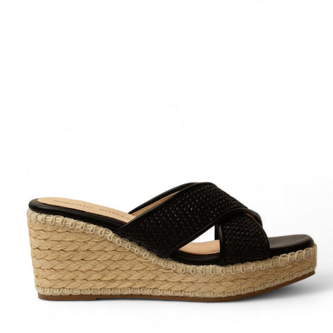 Women Black Wicker Wedges #2973