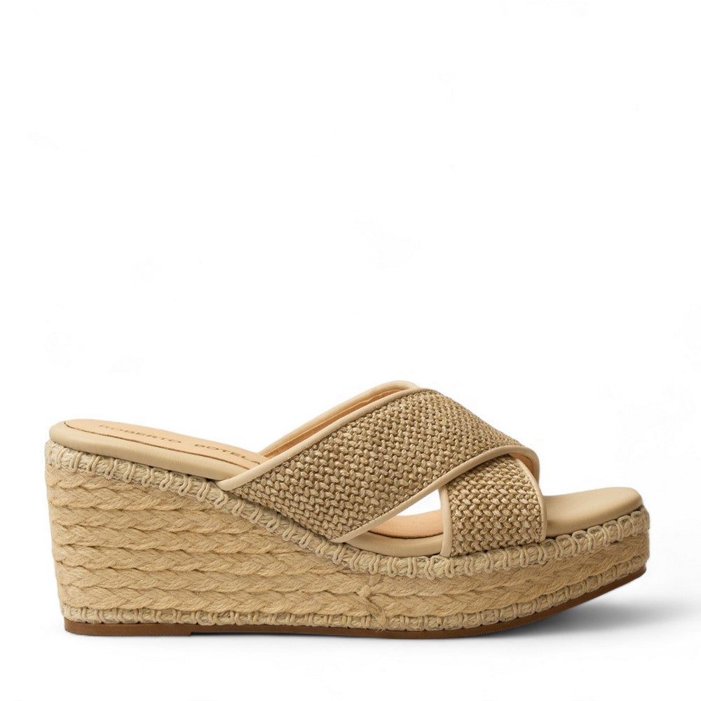 Women Beige Wicker Wedges #2974