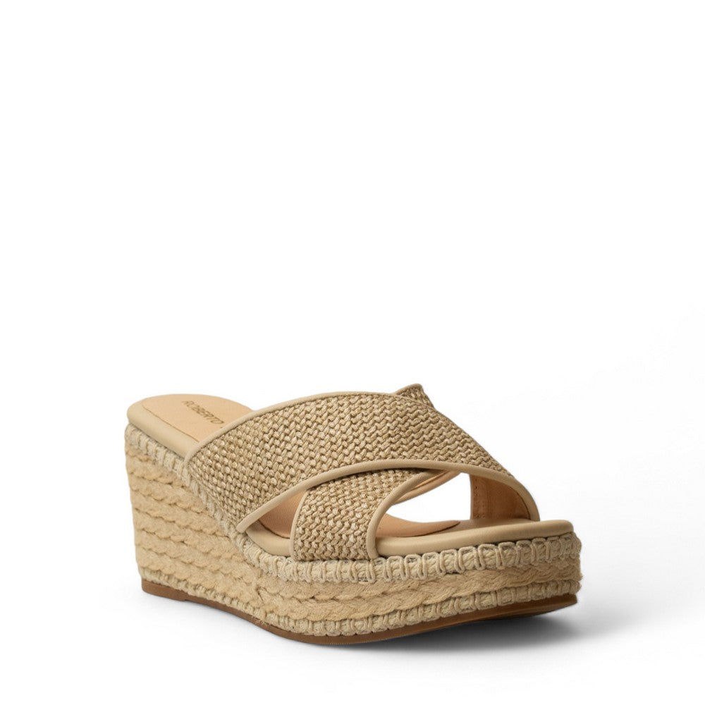 Women Beige Wicker Wedges #2974