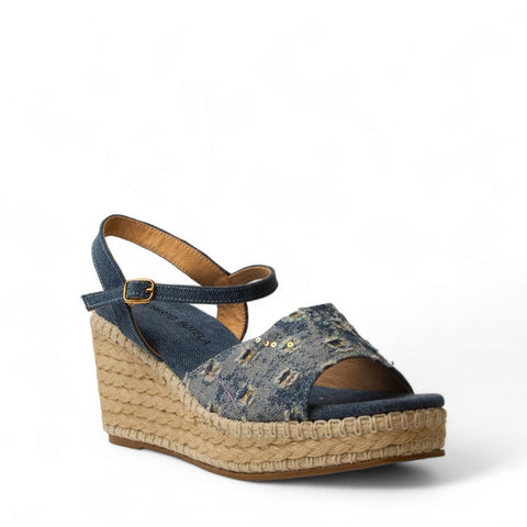 Women Dark Blue Cloth Wedges #2995