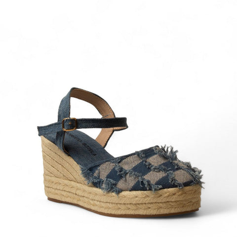 Women Blue Jeans Wedges #3006