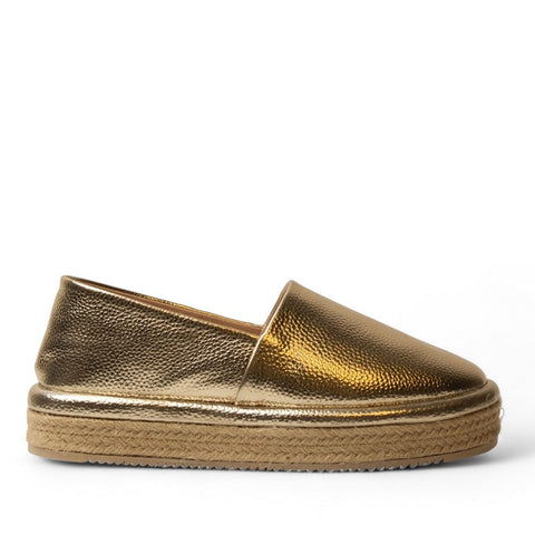 Women Gold Leather Espadrilles #3018