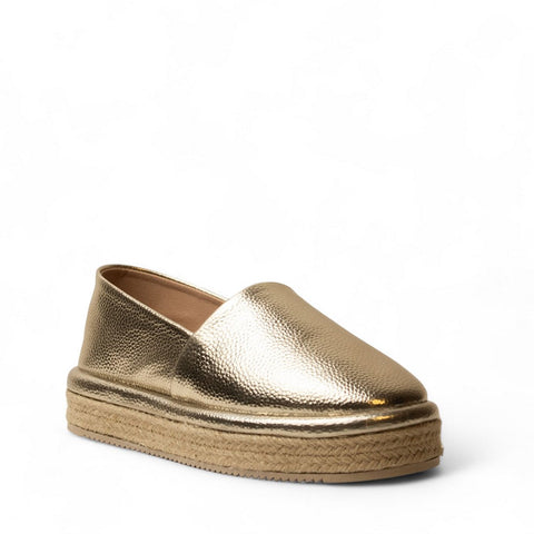 Women Gold Leather Espadrilles #3018