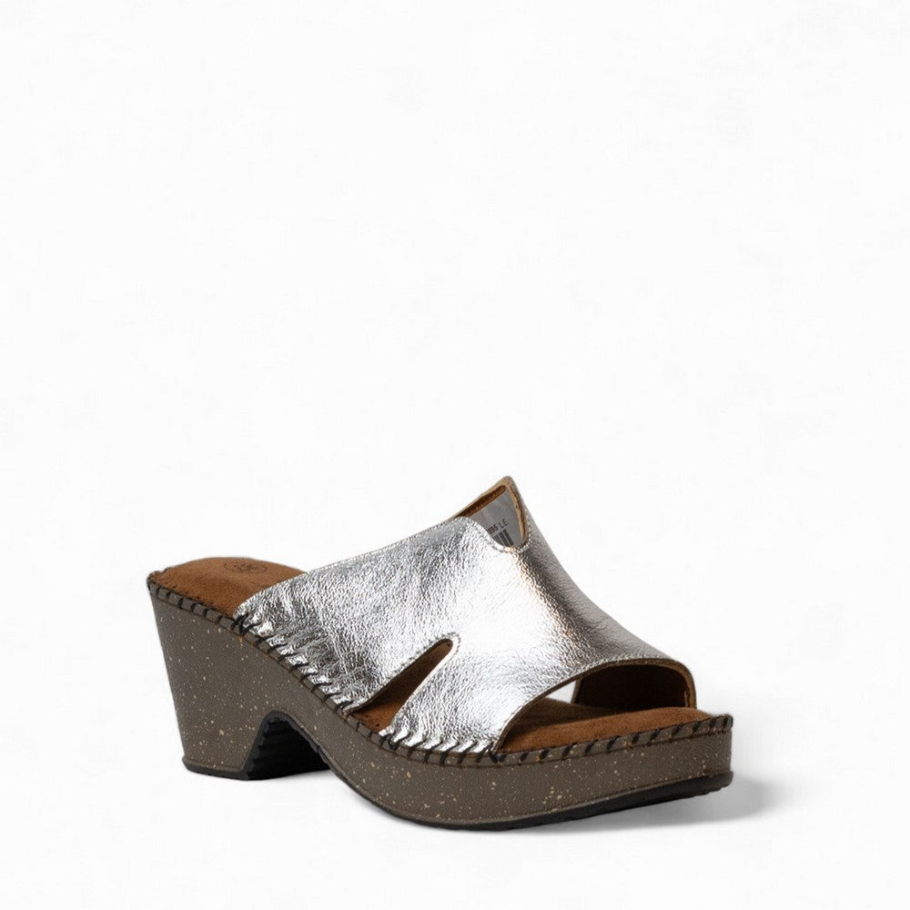 Women Silver Leather Wedges #3050