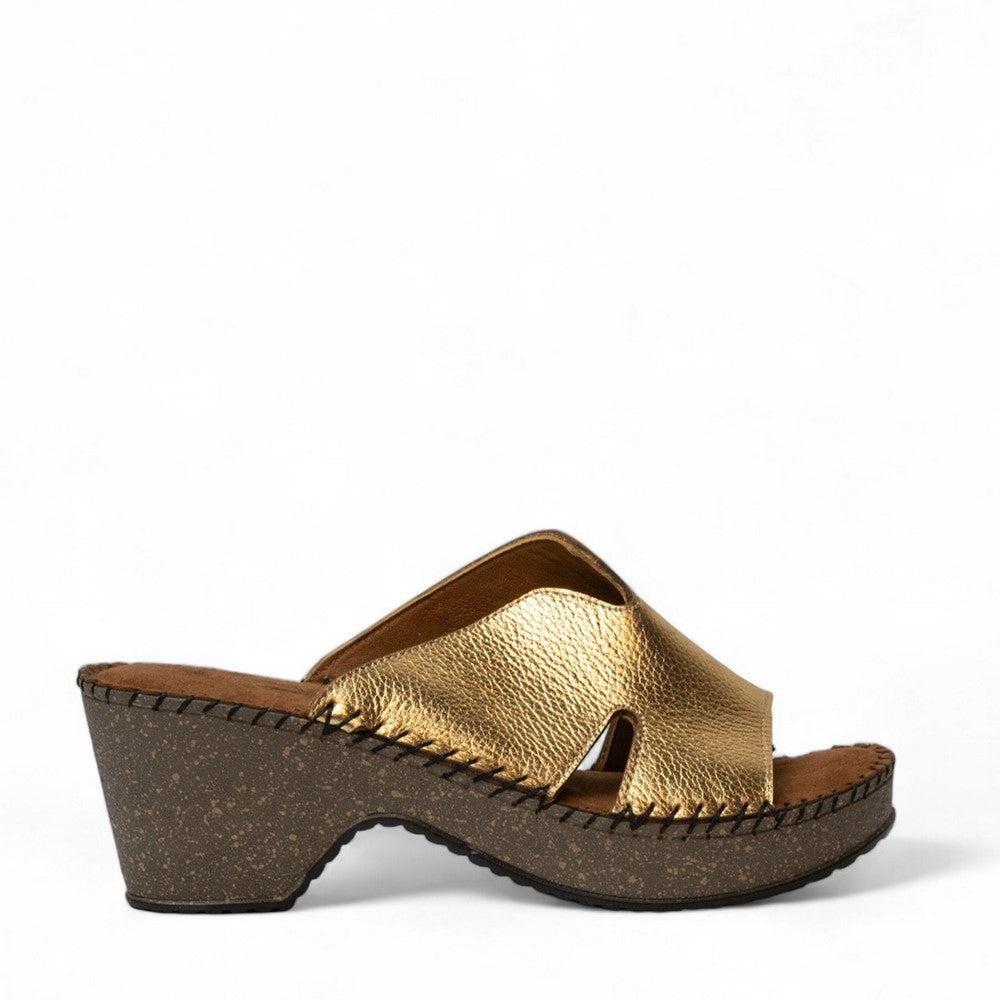 Women Gold Leather Wedges #3051