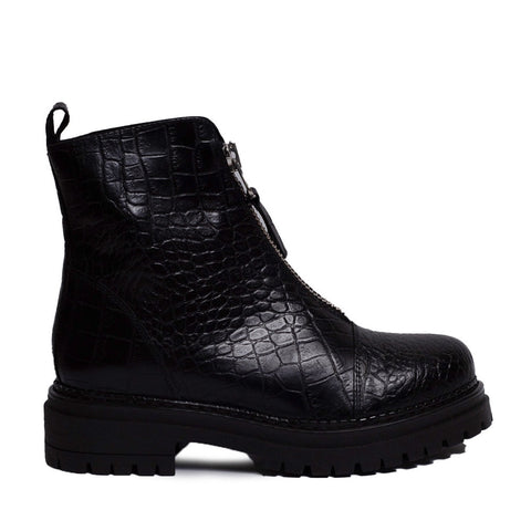 Spanish Women Black Leather Half Boot #0305