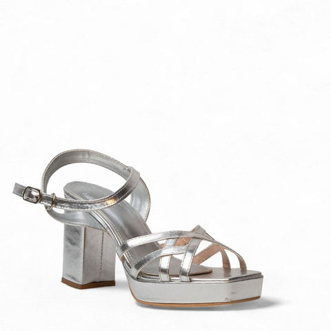 Women Silver Leather Soiree Sandals #3060