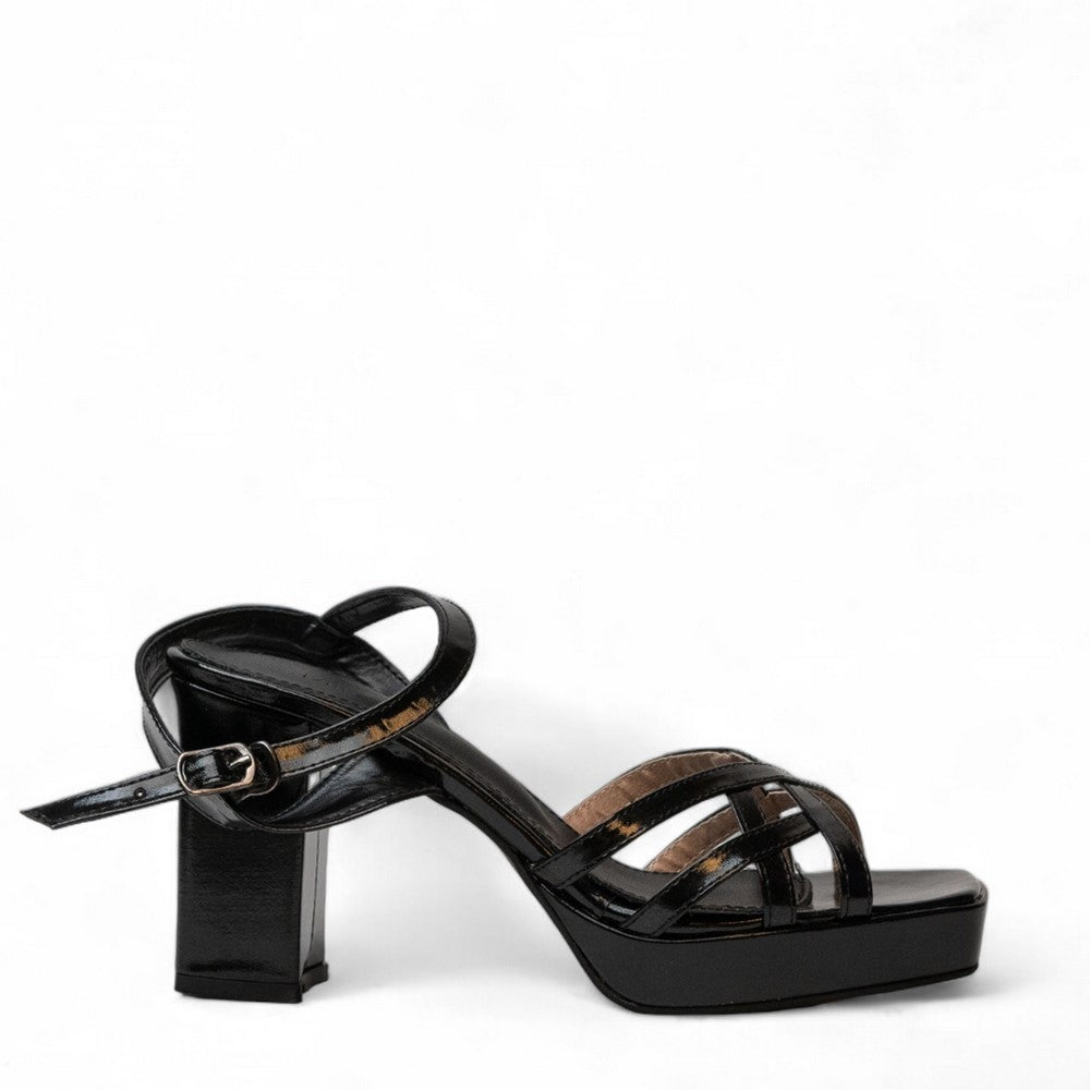 Women Black Leather Soiree Sandals #3061