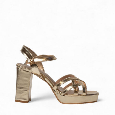 Women Gold Leather Soiree Sandals #3062