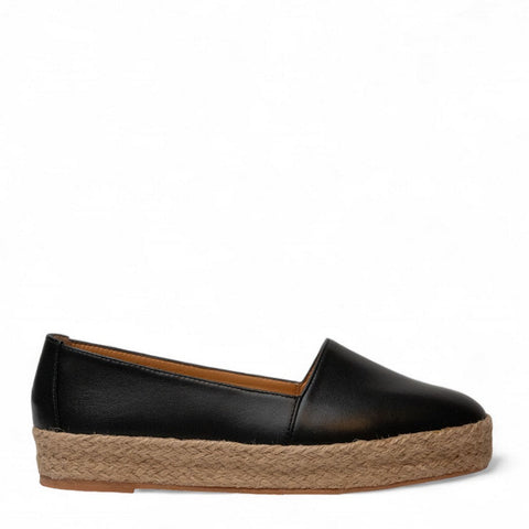 Women Black Leather Espadrilles #3067