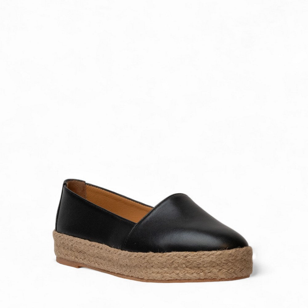 Women Black Leather Espadrilles #3067