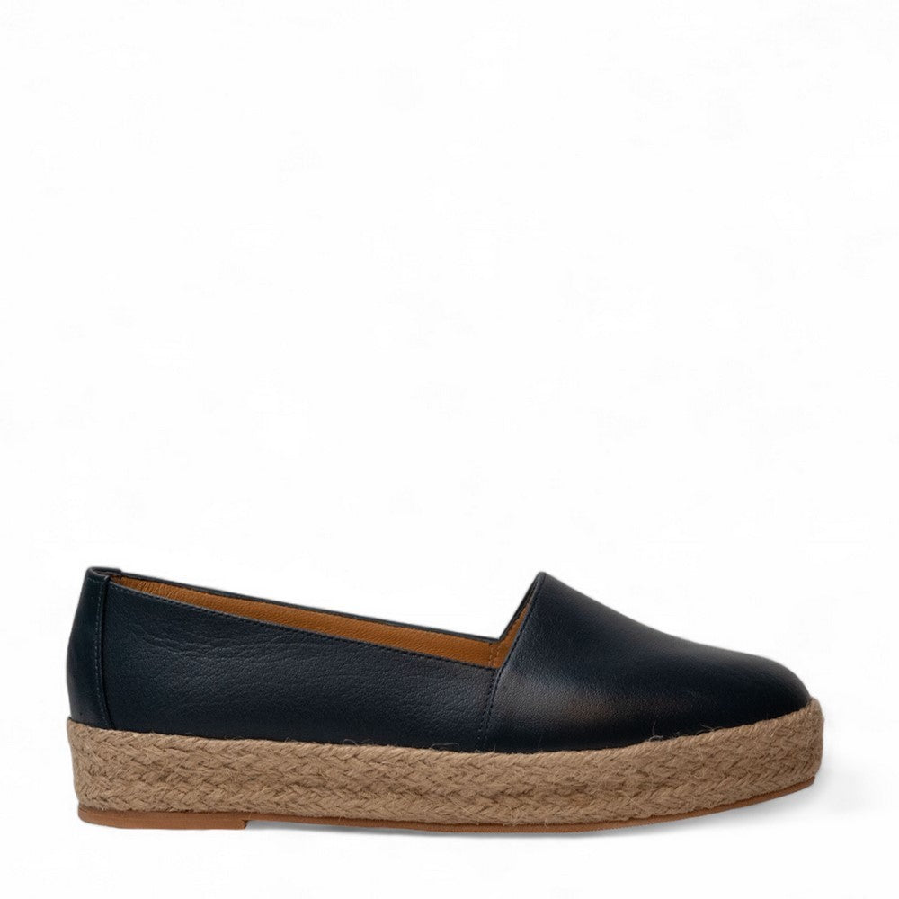 Women Dark Blue Leather Espadrilles #3069