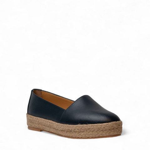 Women Dark Blue Leather Espadrilles #3069