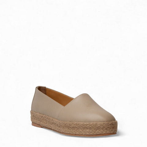 Women Beige Leather Espadrilles #3071