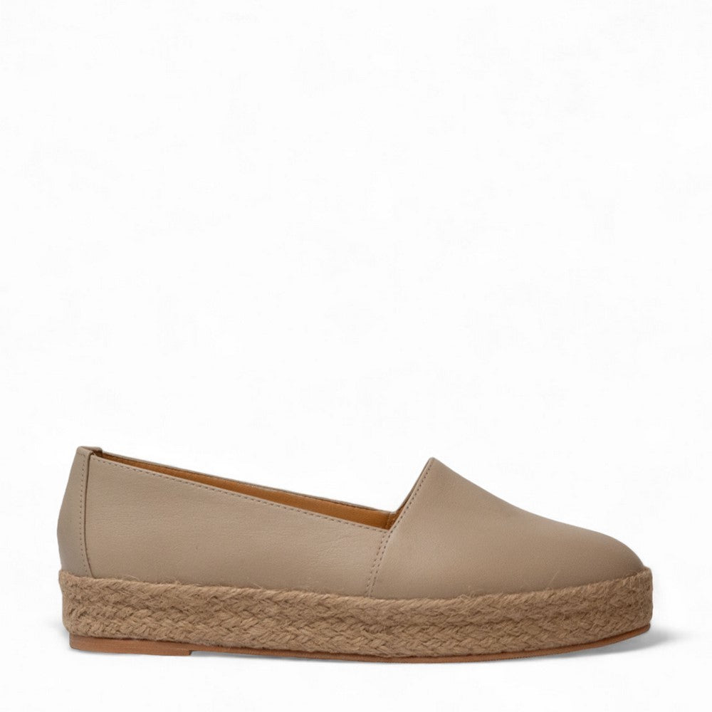 Women Beige Leather Espadrilles #3071