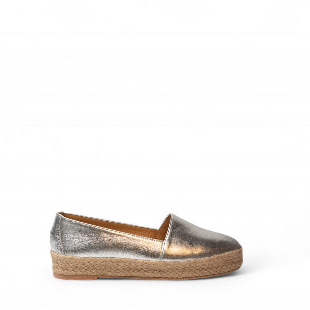 Women Silver Leather Espadrilles #3072