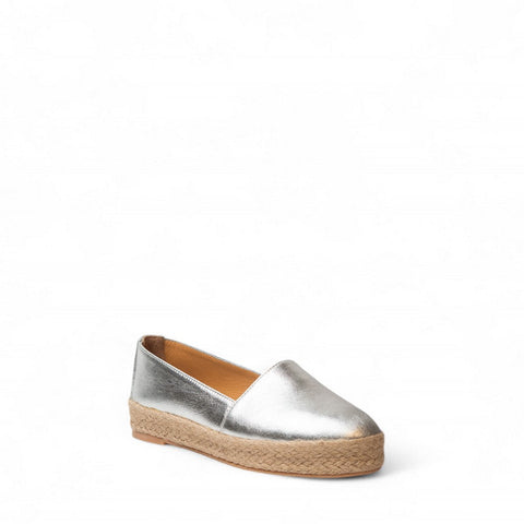 Women Silver Leather Espadrilles #3072