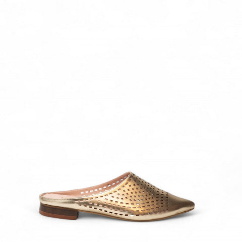 Women Gold Leather Mules #3091