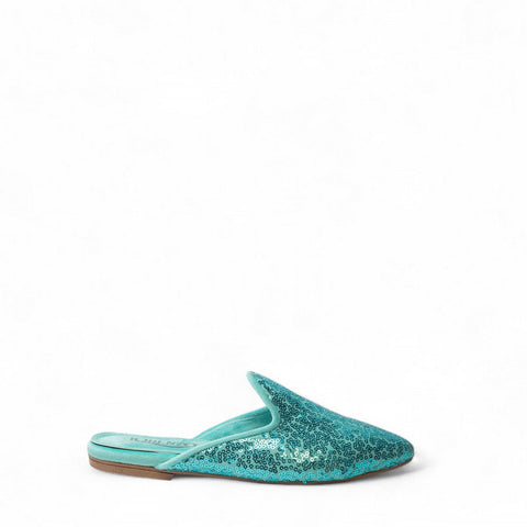 Women Turquoise Glitter Mules #3098