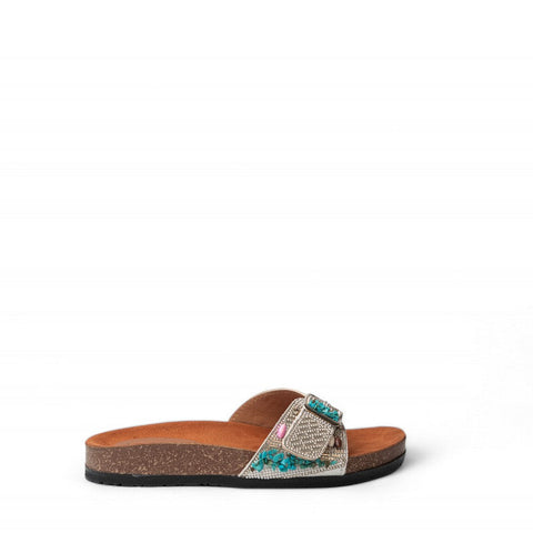 Women Silver Leather Slipper #3104