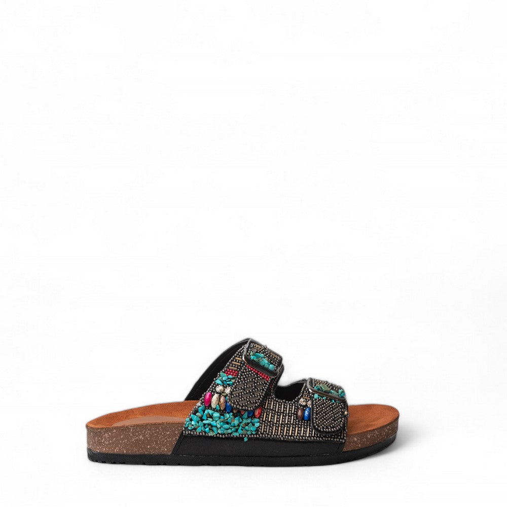 Women Black Leather Slipper #3109
