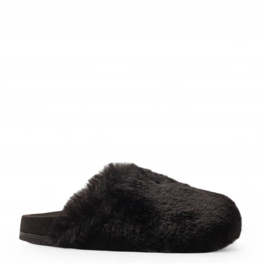 Women Black Fur Slipper #3127