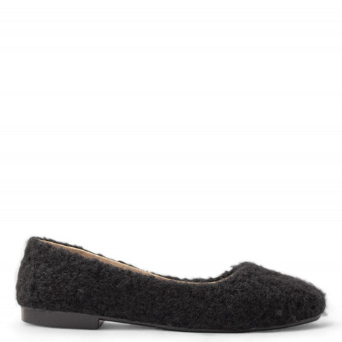 Women Black Fur Ballerina #3130