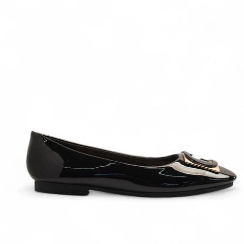Europeon Union Women Black Vernis Leather Ballerina #3162
