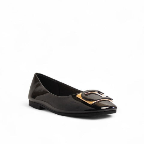 Europeon Union Women Black Vernis Leather Ballerina #3162