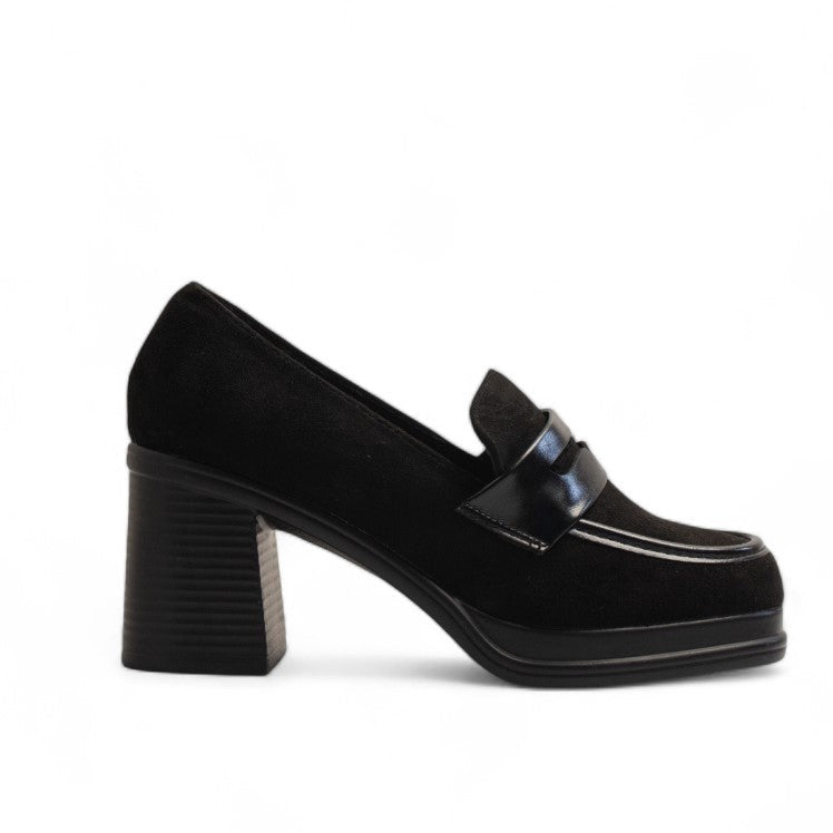 Europeon Union Women Black Leather X Chamois Shoes #3166