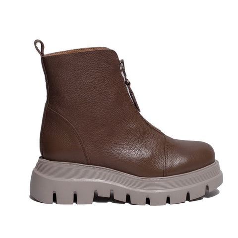 Spanish Women Cafأ© Leather Half Boot #0317