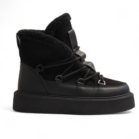 Europeon Union Women Black Leather X Chamois Half Boot #3207