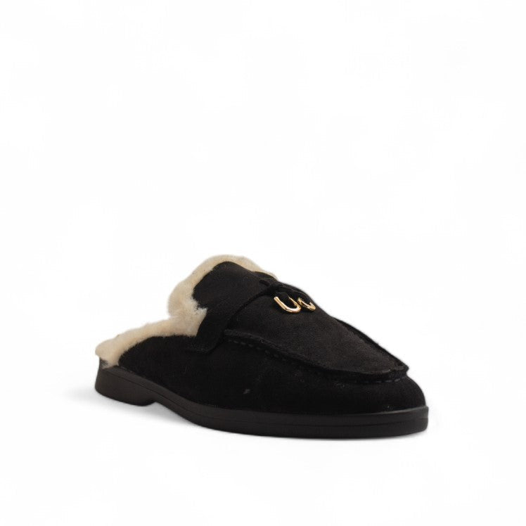 Europeon Union Women Black Chamois Mules #3239