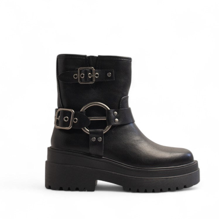 Europeon Union Women Black Leather Half Boot #3296